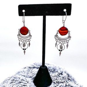 Silver Tone Agate 2 ¼” Wire Earrings